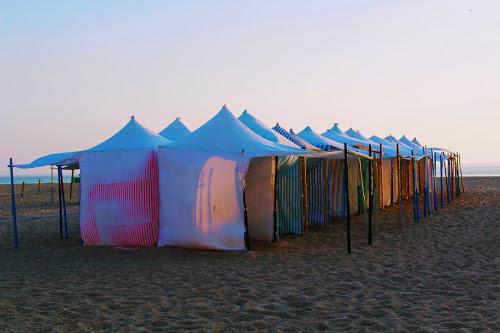 Tents at Nazare Beach in Portugal